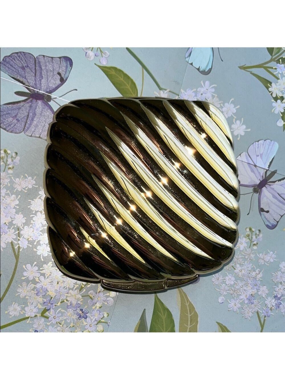 Vintage Gold Black Striped Mirror Compact
